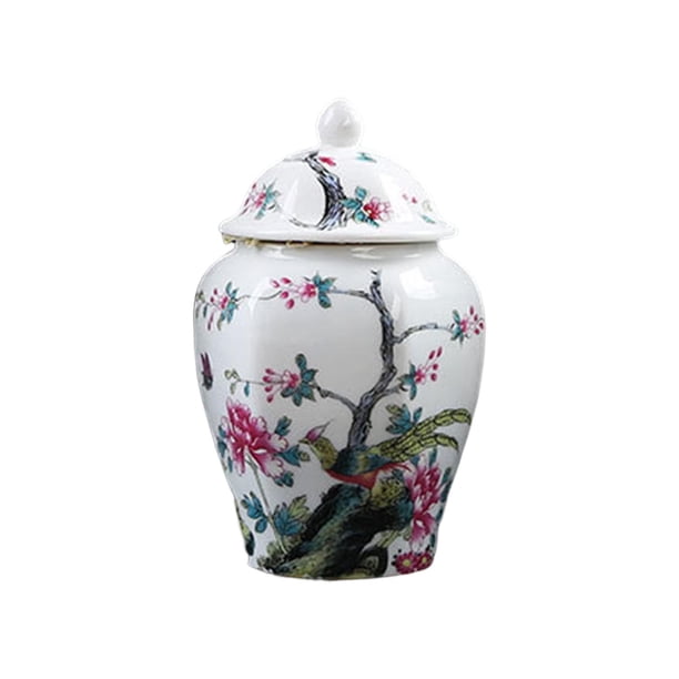 Tarro de jengibre de cerámica, tarro de templo de porcelana, tarro de porcelana para almacenar alimentos, decorativo Estilo B