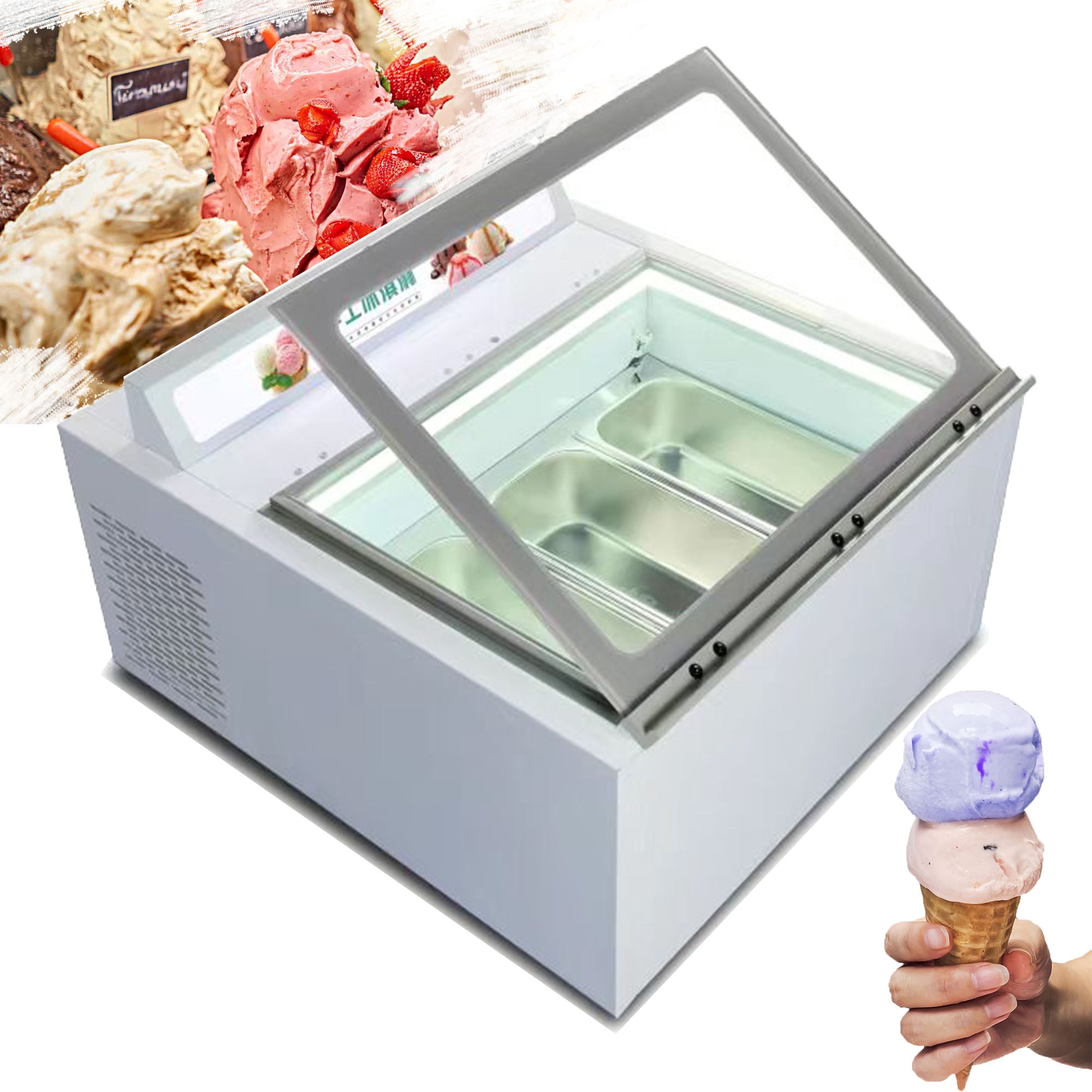 Mvckyi Gelato Display Case 1/3GN Pan, Ice Cream Freezer Showcase Cabinet, Counter Cycle Refrigeration with Led Lighting, Fast Cooling Sorbet Chest Fridge
