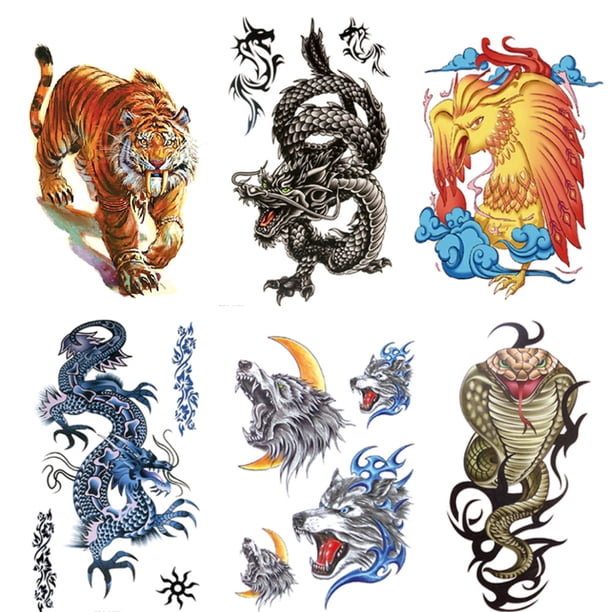 Juego de 6 pegatinas desechables para tatuajes, tatuajes falsos impermeables para adultos (190x120 mm) Ehuebsd Libre de BPA