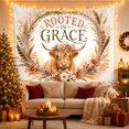 thumbnail image 3 of Highland Cow in Botanical Wreath with Inspirational Text, Boho Style for Farmhouse Decor Lovers, Bohemian Wall Art, Back to School Gift, Tapestry Wall Hanging for Bedroom, Living Room and Dorm, 3 of 7