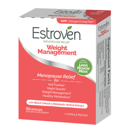 Estroven Menopause Relief + Weight Management, Hormone Free, 30 Ct