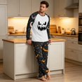thumbnail image 4 of Men's Halloween Pajama Set Long Sleeve Raglan Soft Cotton Loungewear with Print Top & Full Length Pants for Home Night Navy 2XL, 4 of 6