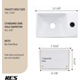 thumbnail image 3 of Bathroom Sink Vessel Sink Wall Mount, 12"X7" Small Sink Corner Porcelain Ceramic Rectangular Right Hand, White, BWS100R, 3 of 6