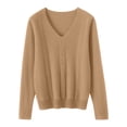 thumbnail image 5 of Women's V Neck Sweater, Fluffy Soft Velvet Touch Pullover, Embossed Design Knit Top, Long Sleeve Casual Pullover, Solid Color Fall Winter Top, Everyday Wear Sweater Coffee XL, 5 of 7
