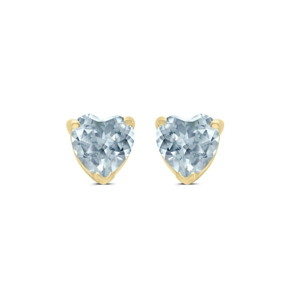Timeless Classics Heart Shape Aquamarine Stud Earrings in 14K Yellow Gold - 4MM