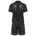 thumbnail image 6 of TiaoBug Men's 2 Piece Summer Outfits Shiny Glossy Semi-Sheer Button Down Shirts and Casual Shorts Set Black L, 6 of 7