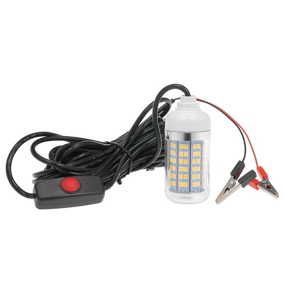 12V 15W Underwater Fishing Attract Light LED Lamp Fish Finding System Light with 30ft Power Cord and Battery Clip