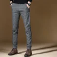 thumbnail image 2 of Pantalones elásticos para hombre, de cuadros grises, ajustados, elásticos, con trenzas, para hombre, pantalones de traje, clásicos, de verano 2024, con estilo y económicos, 2 of 5