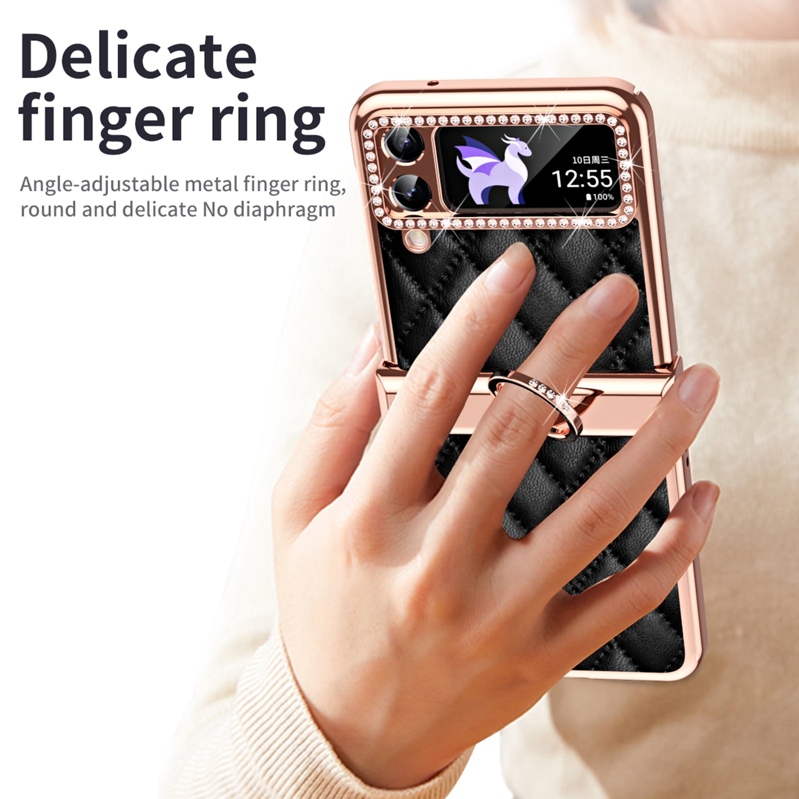 TECH CIRCLE for Samsung Galaxy Z Flip 4 5G Case, Sparkle Glitter Bling Anti-Scratch Full-Body Shockproof Protective Phone Case with Finger Ring for Samsung Galaxy Z Flip 4 5G 6.7 inch,Black