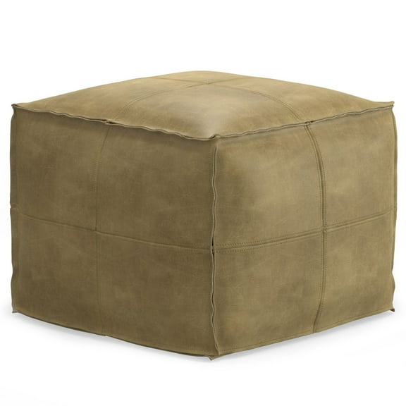 Sheffield Boho Square Pouf in Brown Genuine Leather