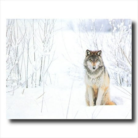 Wolf Sitting Snow Storm Cabin Wall Picture Art Print