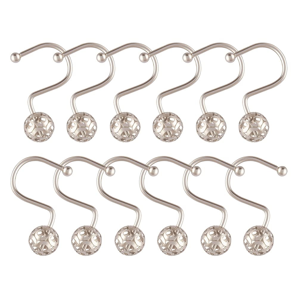 Utopia Alley Shower Hooks - Shower Curtain Rings for Bathroom - Rust Resistant Shower Curtain Hooks for Shower Curtain or Liner - Set of 12, Brushed Nickel