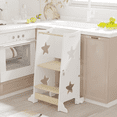 thumbnail image 4 of 3-in-1 Toddler Kitchen Step Stool with Chalkboard, Foldable Convertible Learning Standing Tower Helper Table and Chair Set, White Natural, 4 of 11