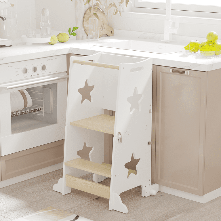 3-in-1 Toddler Kitchen Step Stool with Chalkboard, Foldable