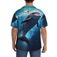 thumbnail image 3 of Yiaed Ice Blue Ocean Cute Dolphin Print Mens Casual Wrinkle Free Shirts Short Sleeve Button Down Summer Stretch Dress Shirt-3X-Large, 3 of 5