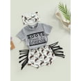 thumbnail image 4 of Western Toddler Baby Girl Clothes Letter Short Sleeve T-Shirt Top + Tassel Shorts Outfits + Headband 3Pcs Set, 4 of 10