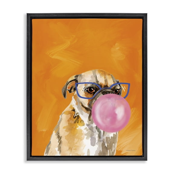 Stupell Industries Contemporary Orange Dog with Bubblegum Black Floating Frame Canvas Art, 17 x 21, by Rachel Nieman