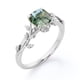 thumbnail image 4 of JeenMata Anillo de Compromiso Inspirado en la Naturaleza de Ágata Verde Musgo Transparente Natural de Talla Cojín de 1 Quilate - Engaste de 4 Puntas - Baño de Oro Blanco de 18 K sobre Plata, 4 of 6