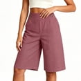 thumbnail image 2 of ClodeEU Women's High Waist Linen Blend Bermuda Shorts,Relaxed Straight Leg Knee Length Shorts with Pockets Brown,Women's Plus XXXL, 2 of 4