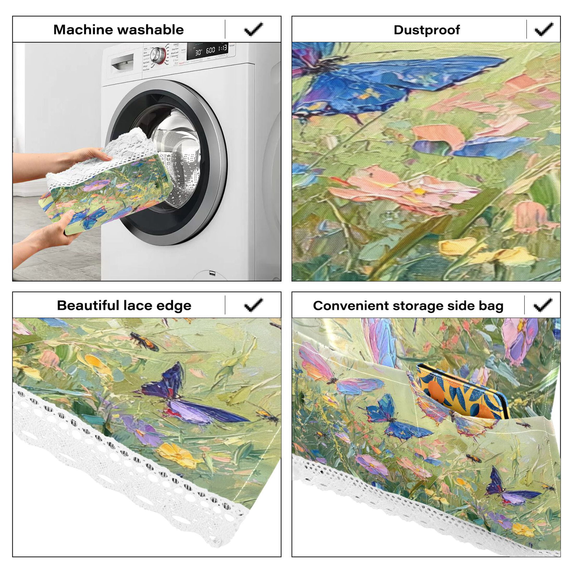 Colorful ButterflyWasher and Dryer Covers Dust-Proof and Oil Resistant Fridge Cover with 4 Storage Pockets Washing Machine Top Cover for Laundry Kitchen Home 51.2 x 22 In