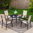 thumbnail image 6 of SUMMIT LIVING 5-Piece Outdoor Patio Dining Set, 42" Round Patio Table with Umbrella Hole and Textilene Stackable Aluminum Chairs, Beige, 6 of 15