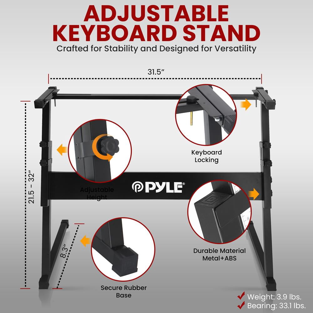 Heavy-Duty Keyboard Accessories - Includes Z Shape Keyboard Stand, Headset, Keyboard Stool, Microphone Stand, and Sustain Pedal (Black)