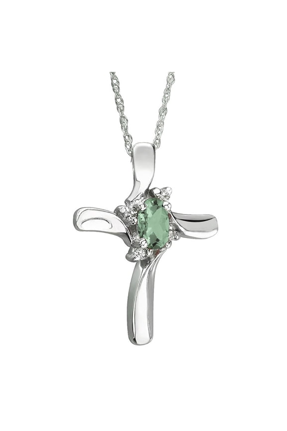 Women's Green Amethyst Cross Diamond Pendant 10k White Gold