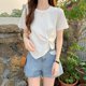 thumbnail image 1 of Camiseta de manga corta irregular para mujer, diseño de verano, Sense Niche, camiseta corta de cintura alta y media manga, 1 of 6