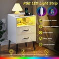 thumbnail image 2 of Nightstand with Charging Station and LED Lights, Night Stand with Drawers and Open Shelf, Wood Bedside Table, Modern End Table for Bedroom, White, 2 of 7