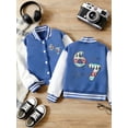 thumbnail image 4 of OOOUM Kids Christmas Theme Varsity Jacket Striped Collar Button Down Bomber Jacket Graphic Streetwear Baseball Jacket Blue 5-6 Years, 4 of 4