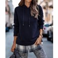 thumbnail image 2 of Sudaderas con capucha para mujer con cordón a cuadros y empalme con hombros caídos y manga informal para otoño e invierno, color azul real S, 2 of 6