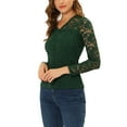 thumbnail image 4 of Unique Bargains Women's V Neck Long Sleeve Semi Sheer Lace Embroidery  Blouse Dark Green Medium, 4 of 5