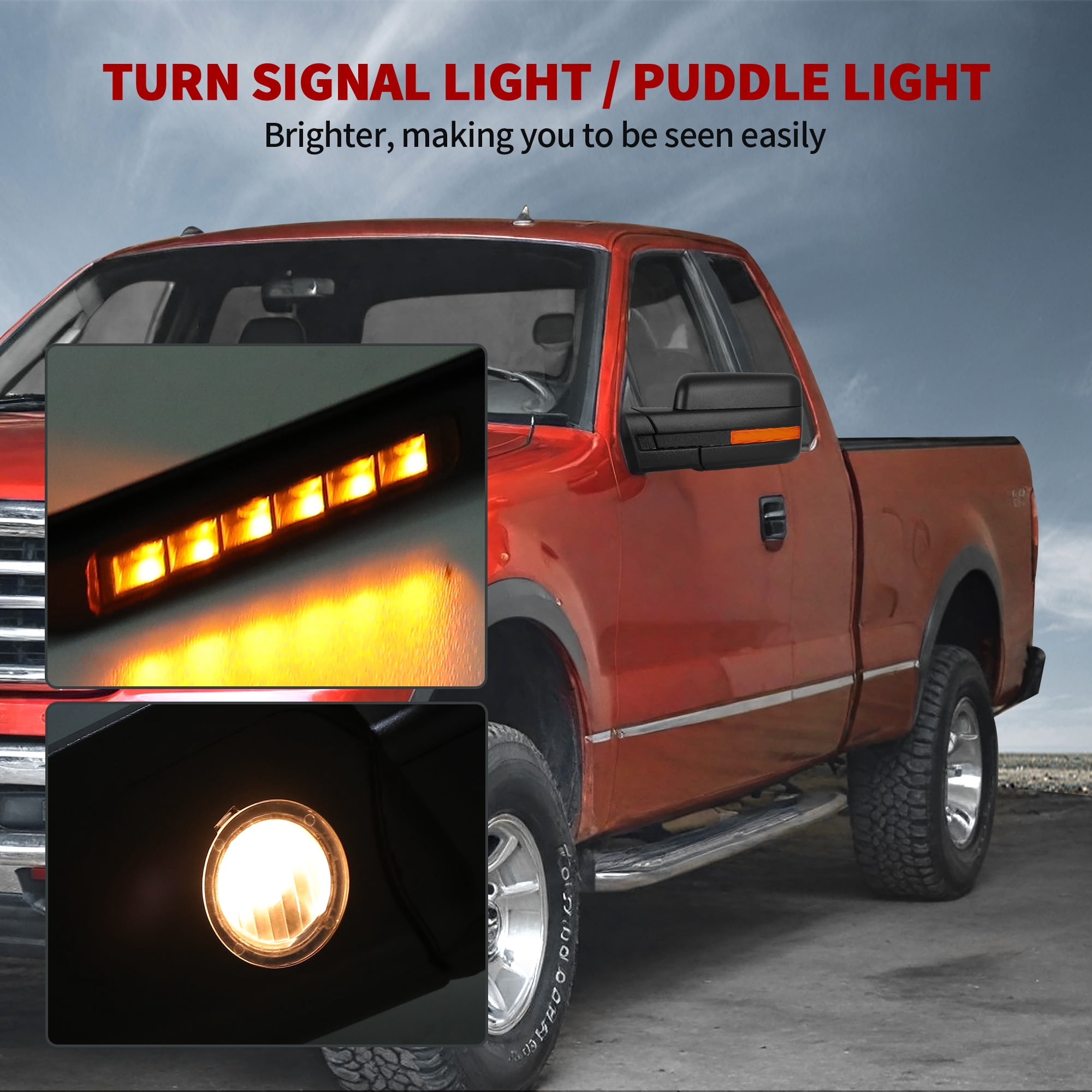 LEDKINGDOMUS Driver Side Left Power Heated Manual Folding Door Mirror with Turn Signal & Puddle Light Compatible with Ford F150 2004 2005 2006 2007 2008 2009 2010 2011 2012 2013 2014 Black