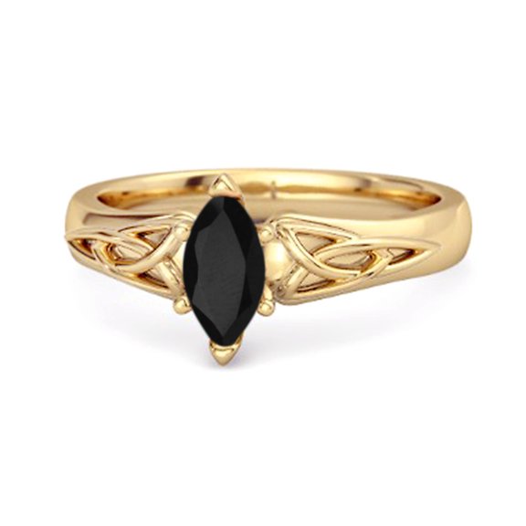 Celtic Ring 0.25Cts Black Spinel 925 Sterling Silver Gold Vermeil Trinity Knot Band Women Valentines Day Gifts Ring