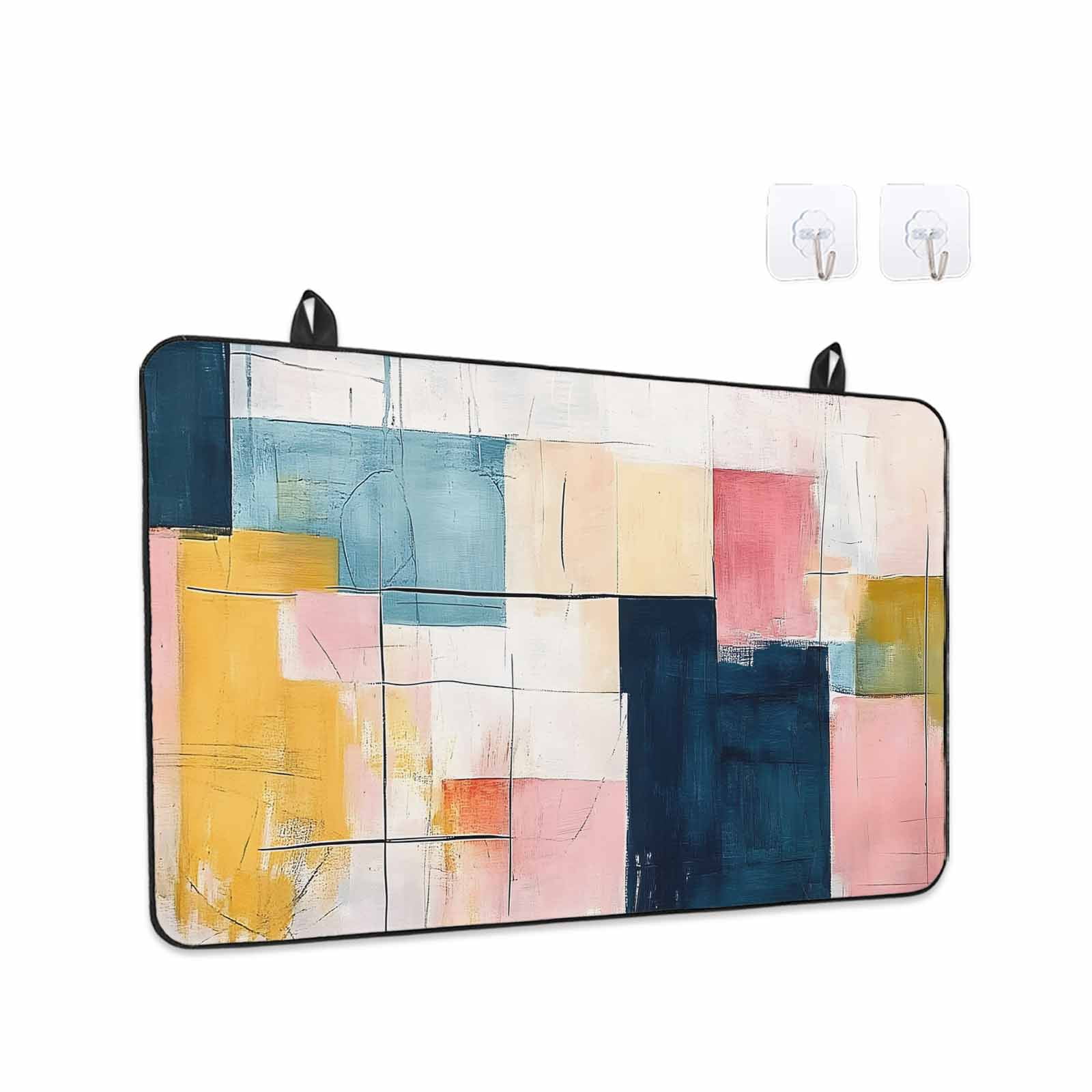 Pink Blue Yellow Stove Top Cover for Electric Stove, Heat-proof & Non Slip Glass Top Stove Cover Protector, Modern Colorful Abstract Ombre Art Kitchen Flat Cooktop Rubber Mat 24x21 Inches