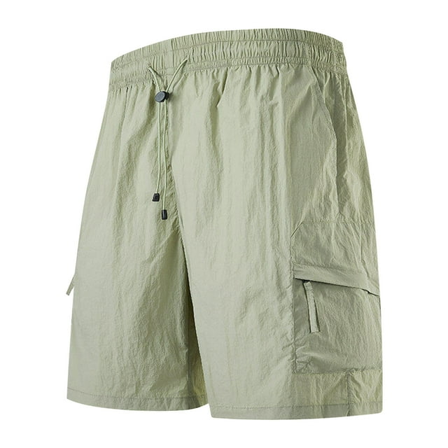 WRKEKC Cargo Shorts for Men Solid Color Quick Dry Casual Drawstring Elastic Waist Zipper Pocket Work Shorts with Functional Pockets