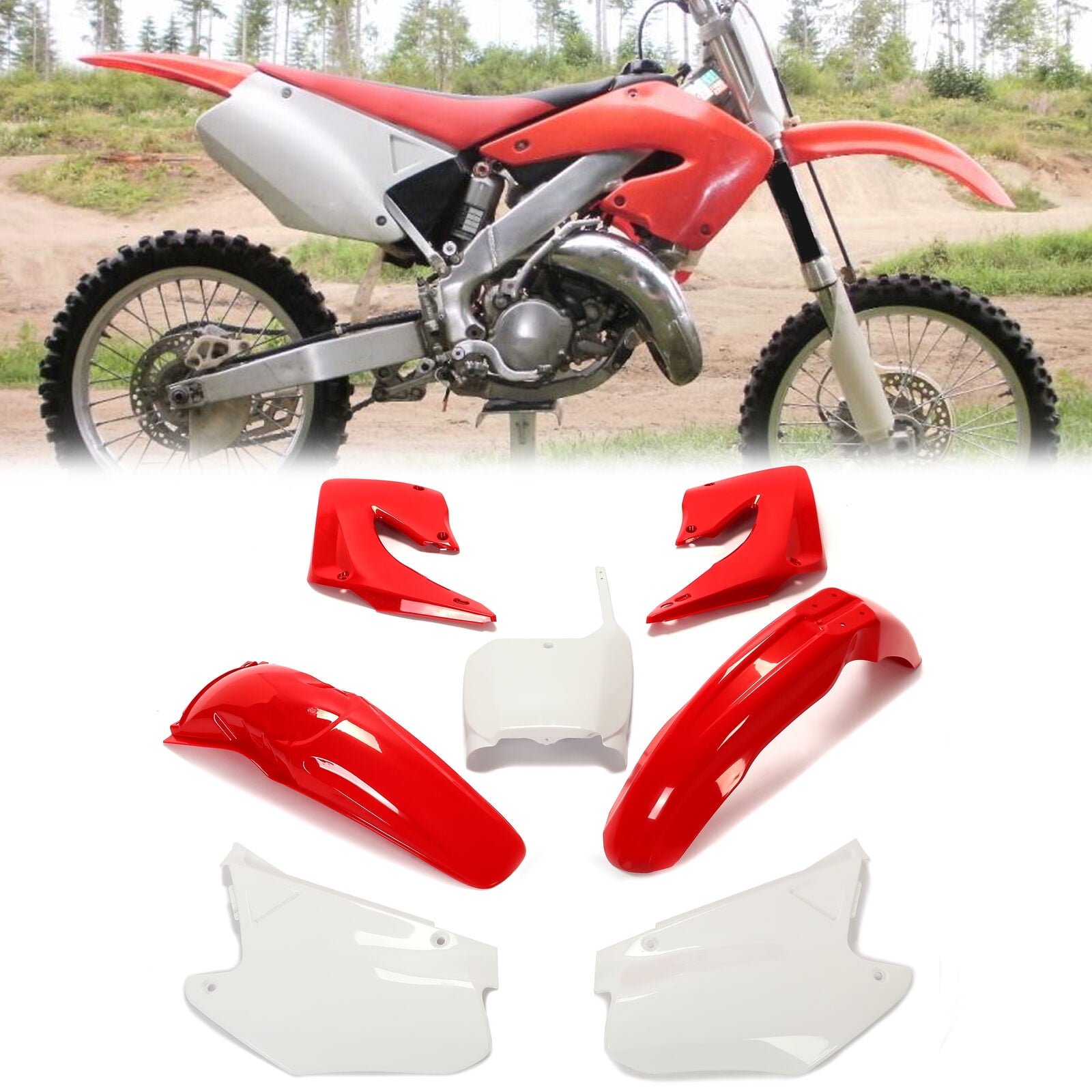 Complete Red & White Plastic Body Kit For 2000-2001 Honda CR125R/CR250R - Full Replacement Bodywork