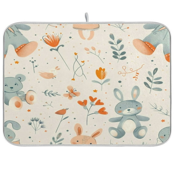Kitchen Drying Mat 16x18In Drying Dish Mat Dish Drying Mats Kitchen Countertop Multi-Function Drain Drying Mat Kitchen Table Cartoon Rabbit