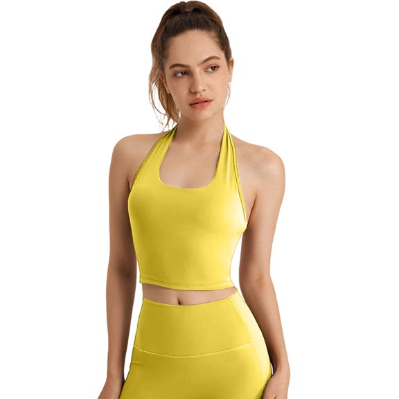 uvwlwu Women's Back Cutout Sports Bra Halter Neck Twisted Cropped Yoga & Workout Tank Top,L