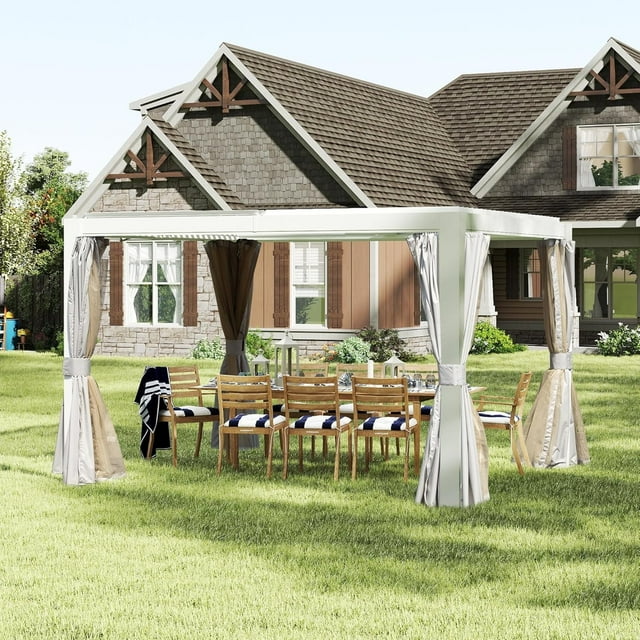 Domi Outdoor Living 10' x 12' Aluminum Louvered Pergola, Adjustable Roof Louvers, All-Aluminum Frame with Built-In Gutter System for Deck, Garden, or Backyard, White