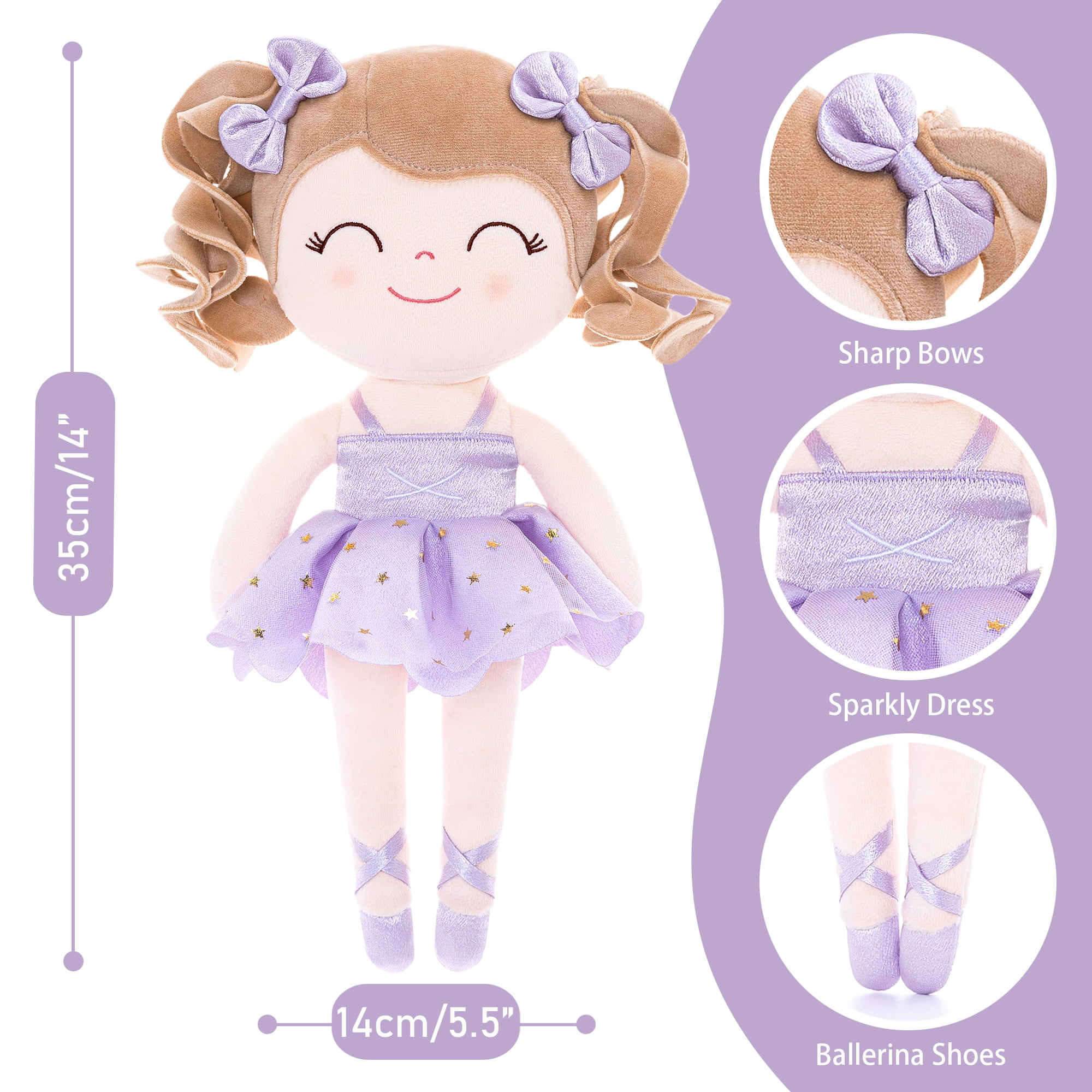 Gloveleya Baby Girl Gifts Plush Dolls Toddler Stuffed Doll Soft Girls Toy Ballerina Lavender 13 Inches with Gift Box