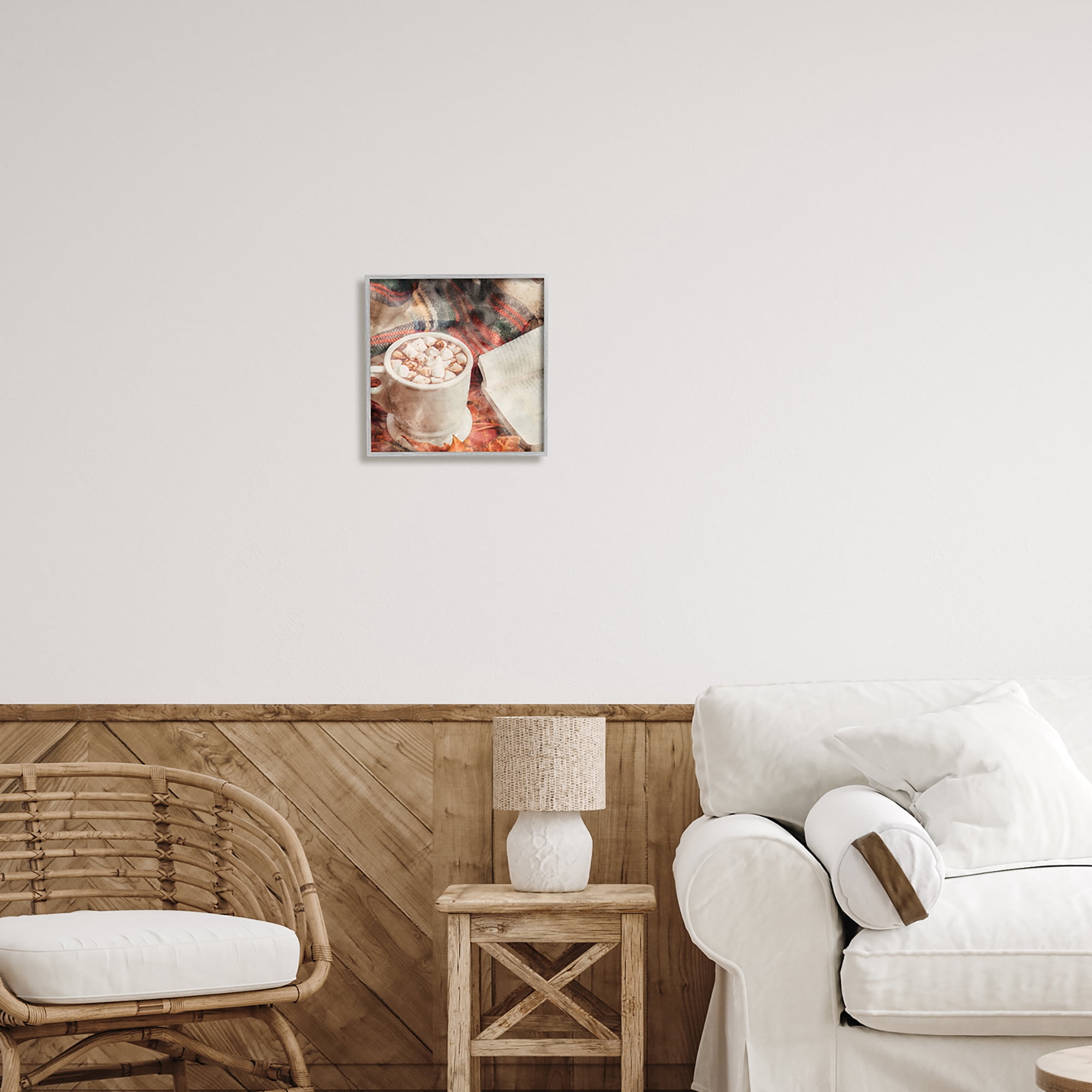 Stupell Industries Autumn Cocoa & Book Holiday Painting Gray Framed Art Print Wall Art, 12 x 12