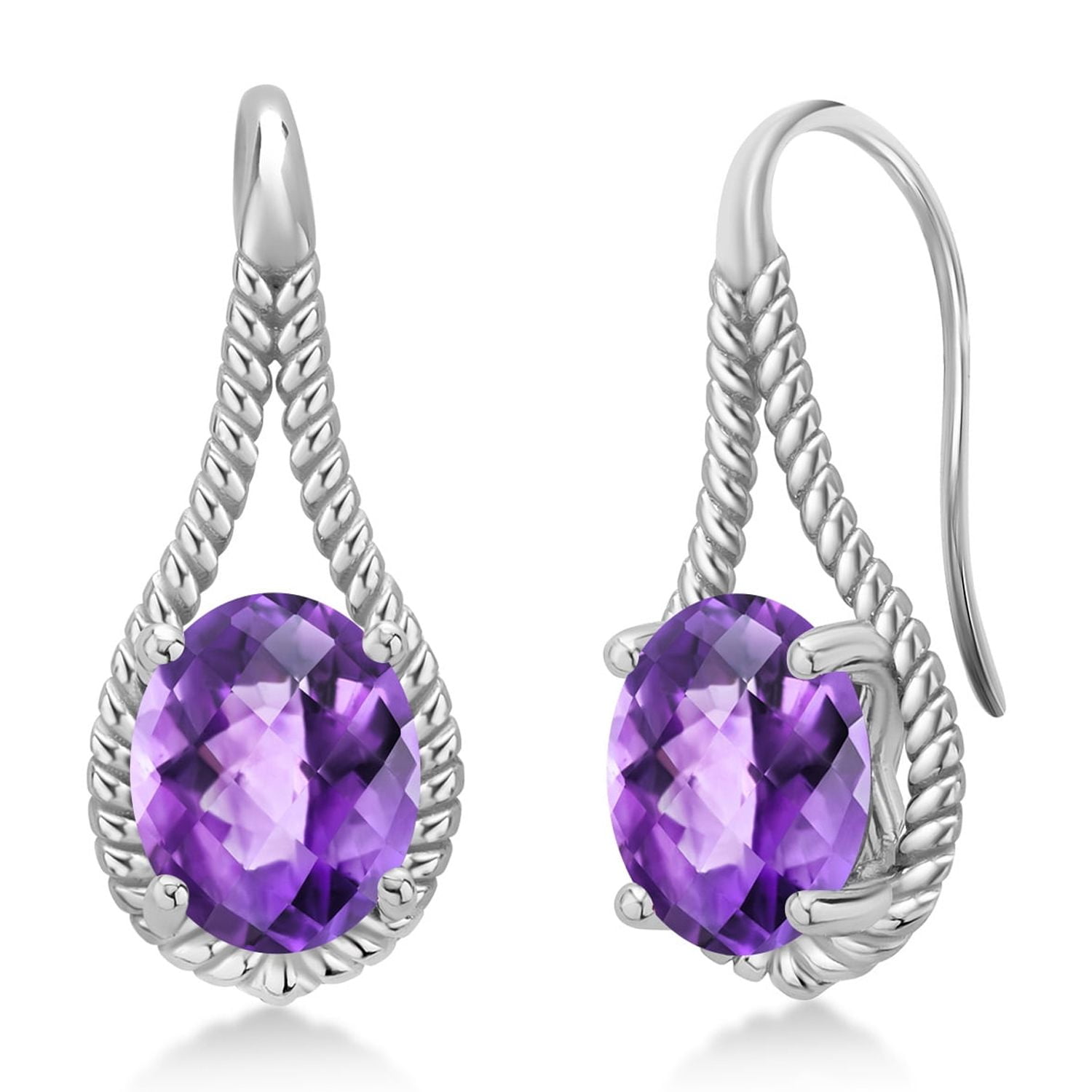 Gem Stone King 925 Sterling Silver Purple Amethyst Earrings for Women (3.00 Cttw, Gemstone February Birthstone, Oval Checkerboard 9X7MM)