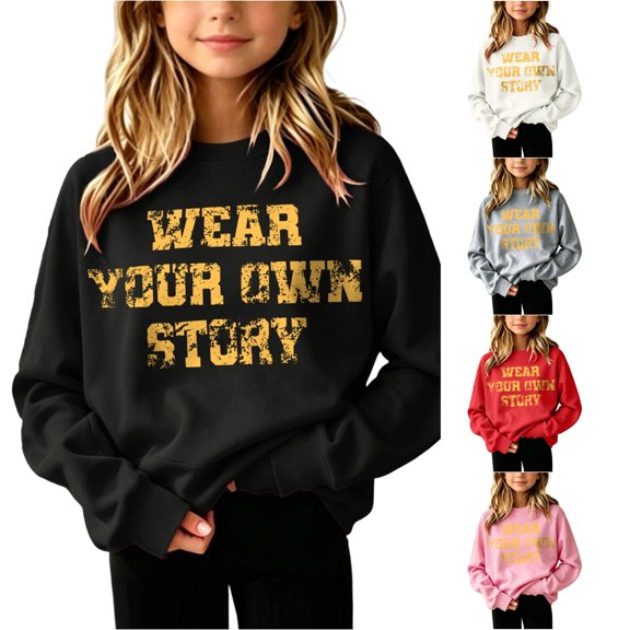 XAOFW Girls Hoodies Casual Letter Print Long Sleeve Hooded Sweatshirts Soft Cozy Fashion Pullover For Kids Comfortable Tops 3-4 Years