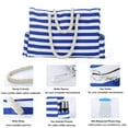 thumbnail image 2 of Large Beach Bag Canvas Striped Tote Bag Durable Tote Shoulder Bag with Waterproof Phone Case, Bottle Opener and Key Holder, 2 of 7
