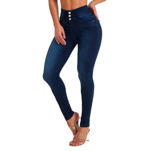 Women'S High Waist Skinny Stretch Jeans Shaping Butt Lifting Denim Pants Dark Blue XL