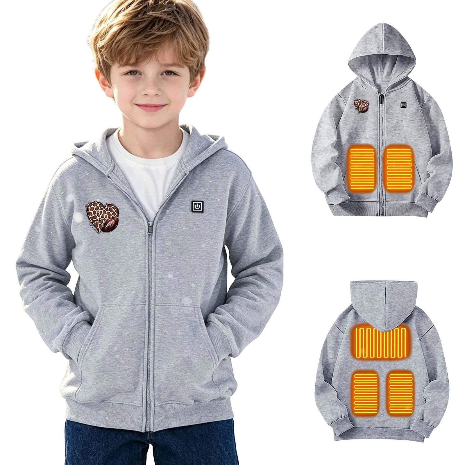 Xdegoge Boys Girls Heated Jackets,No Battery Included, Zip Up Graphic Hoodies USB Electric Warm Winter Coats Kids Sweatshirt for Skiing Outdoor, Size 9