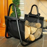 Pleasant Hearth Black Finish Fireplace Log Holder with Canvas Carrier 609