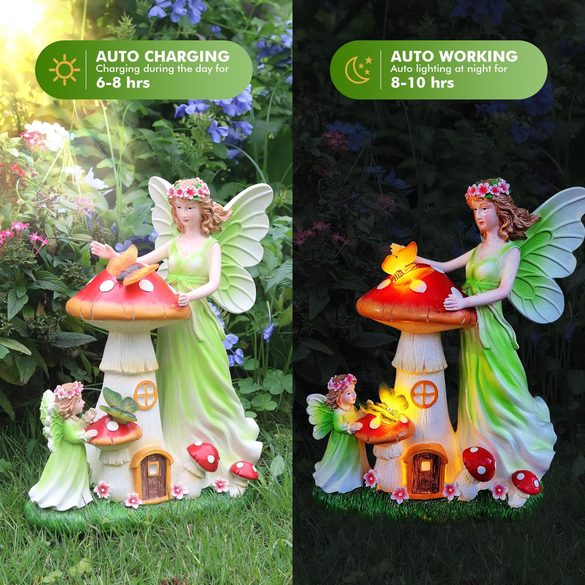 Garden Statue Outdoor Solar Fairy Statue 12.2" Tall Statues for Yard Art Lawn Ornaments Porch Patio Balcony Home House - Birthday Gifts for Grandma Mom Women