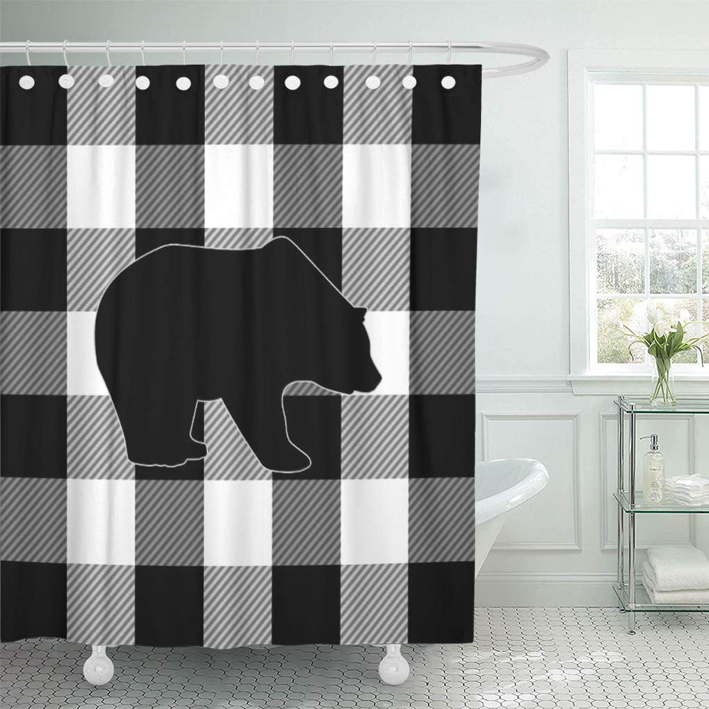 Rustic Fabric Shower Curtains Black White Buffalo Check Plaid Shower Curtain 